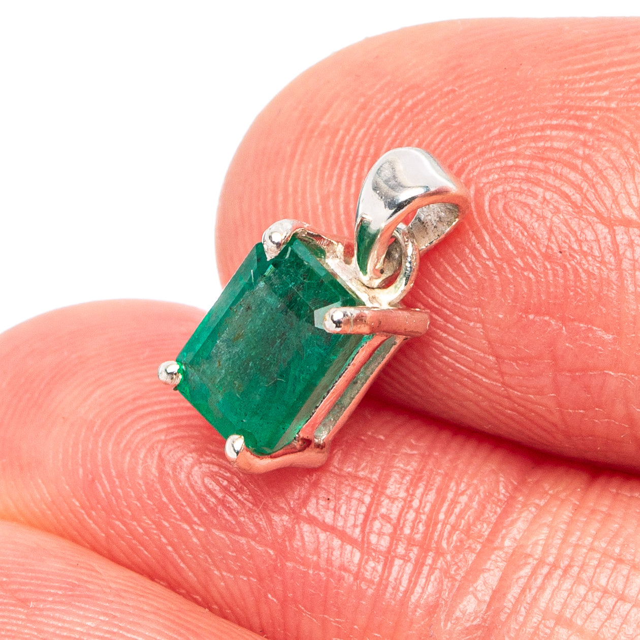Signature GENUINE Zambian Emerald Pendant 3/8" (.925 Sterling Silver)