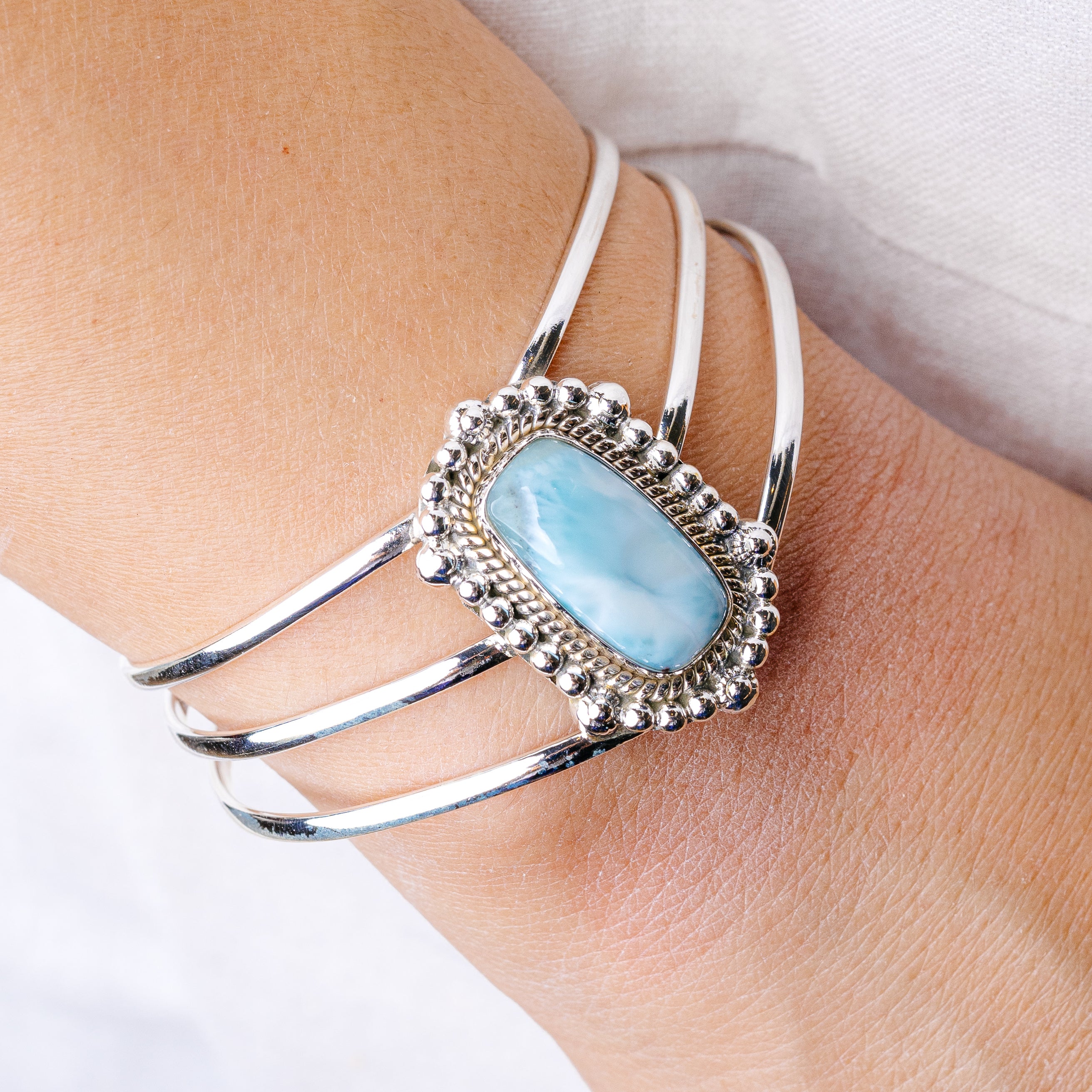 Larimar Cuff Bracelet Adjustable (925 Sterling Silver) B90426