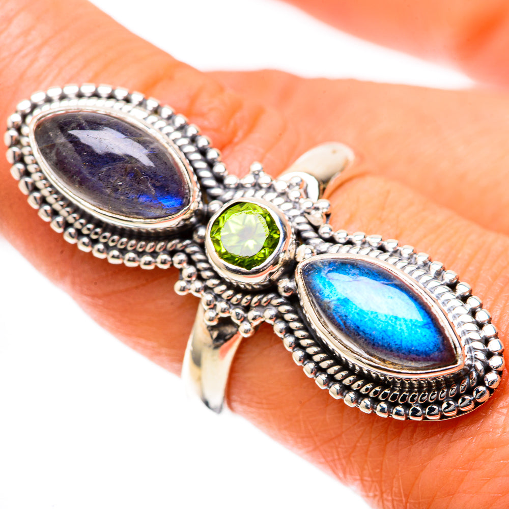 Large Labradorite, Peridot Ring Size 8.25 (925 Sterling Silver) RING138013