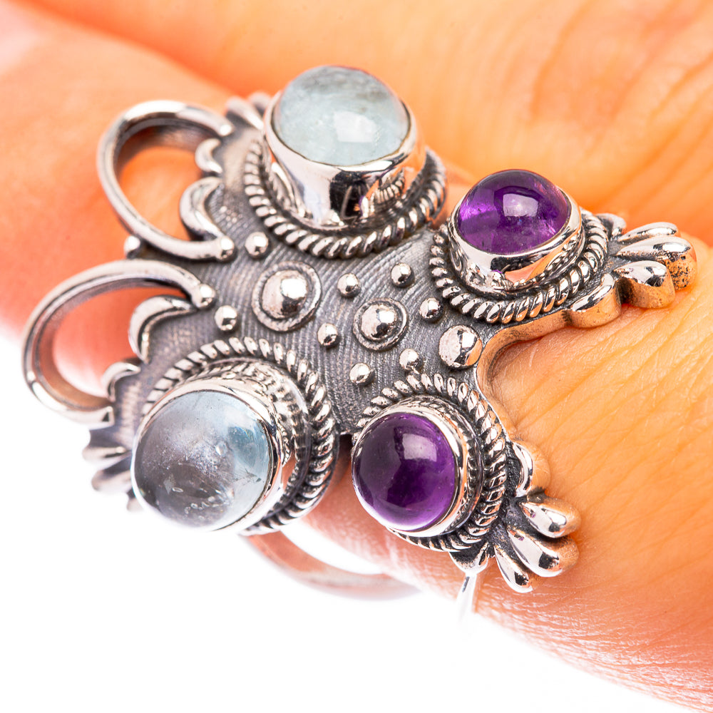 Large Aquamarine, Amethyst Ring Size 6.5 (925 Sterling Silver) R141356