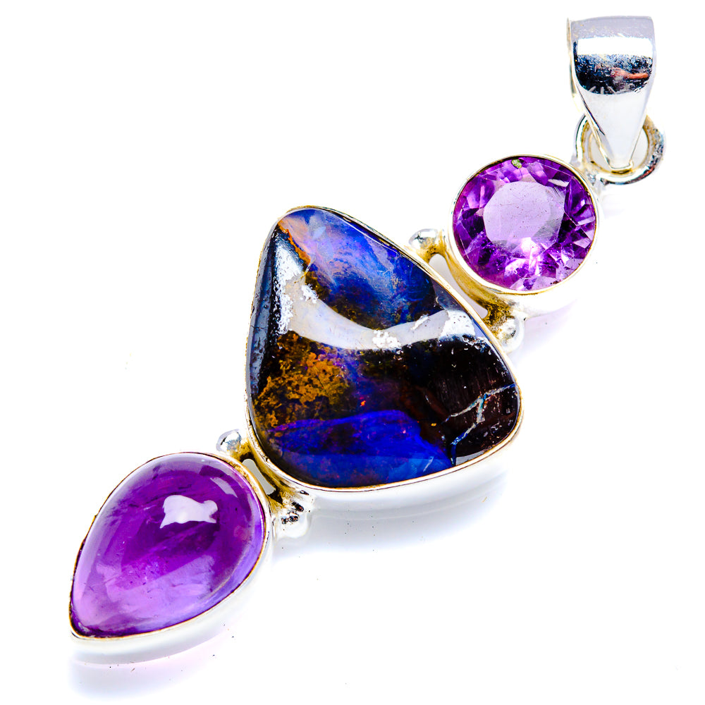 Boulder Opal, Amethyst Pendant 2" (925 Sterling Silver) PD38275