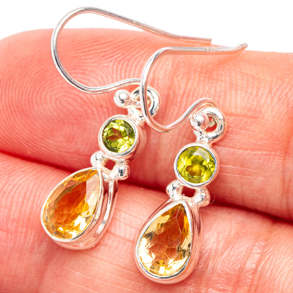 Citrine, Peridot Earrings 1 1/8" (.925 Sterling Silver)