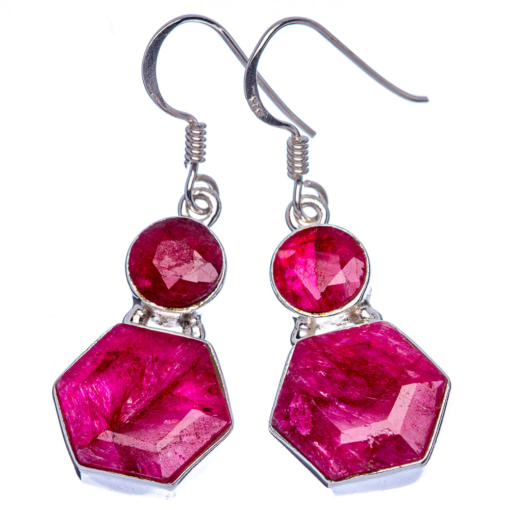 Red Sillimanite Earrings 1 5/8" (925 Sterling Silver) E433354