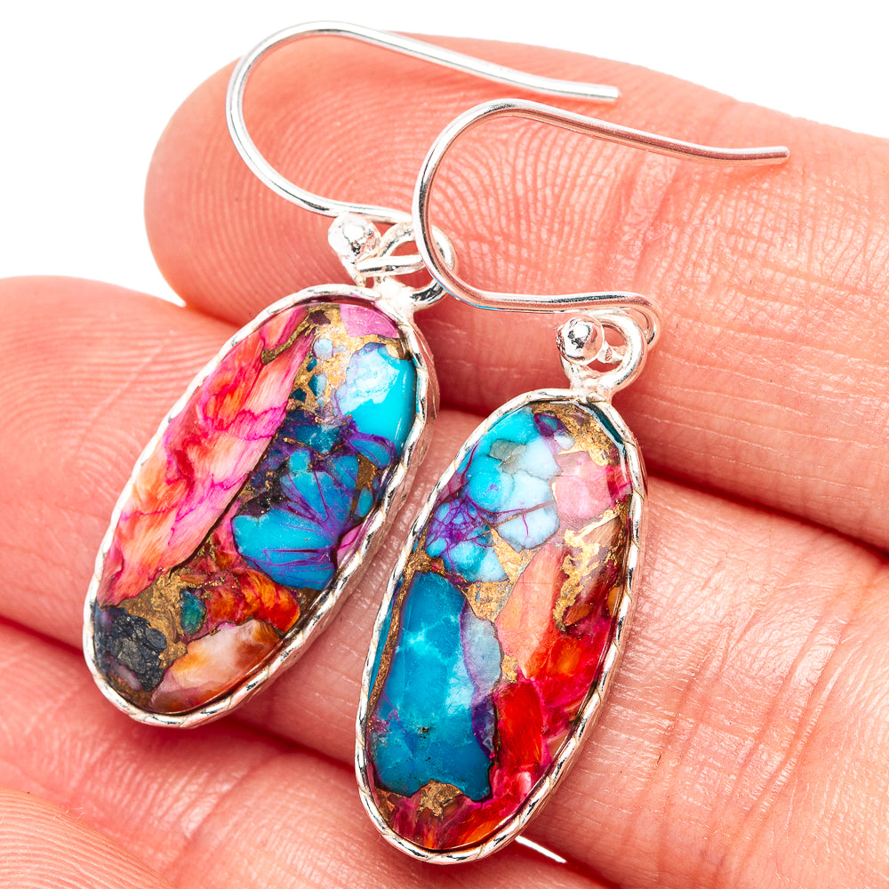 Pink Dahlia Mohave Turquoise Earrings 1 3/8" (.925 Sterling Silver)