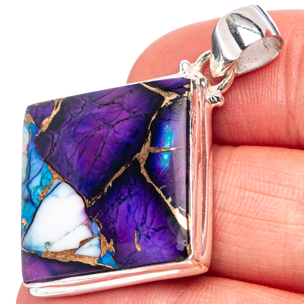 Purple Dahlia Mohave Turquoise Pendant 1 5/8" (.925 Sterling Silver)