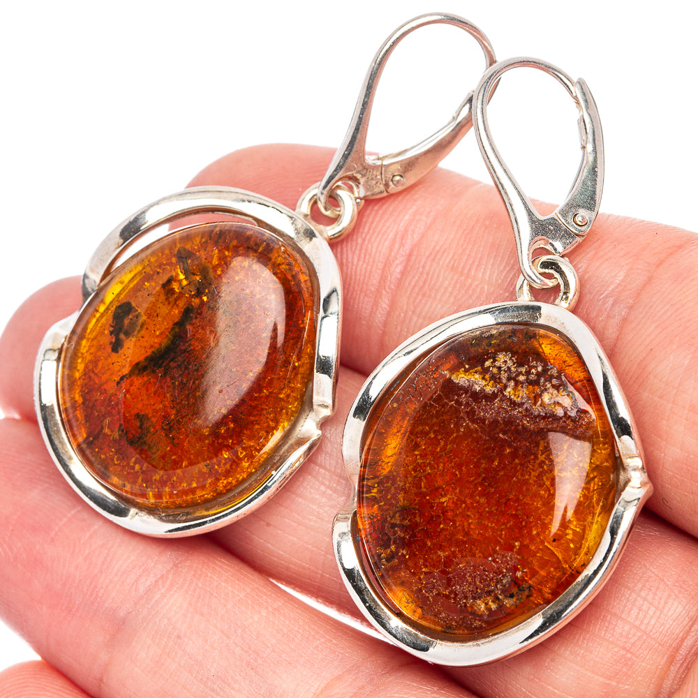Baltic Amber Earrings 1 3/4" (925 Sterling Silver) E1097