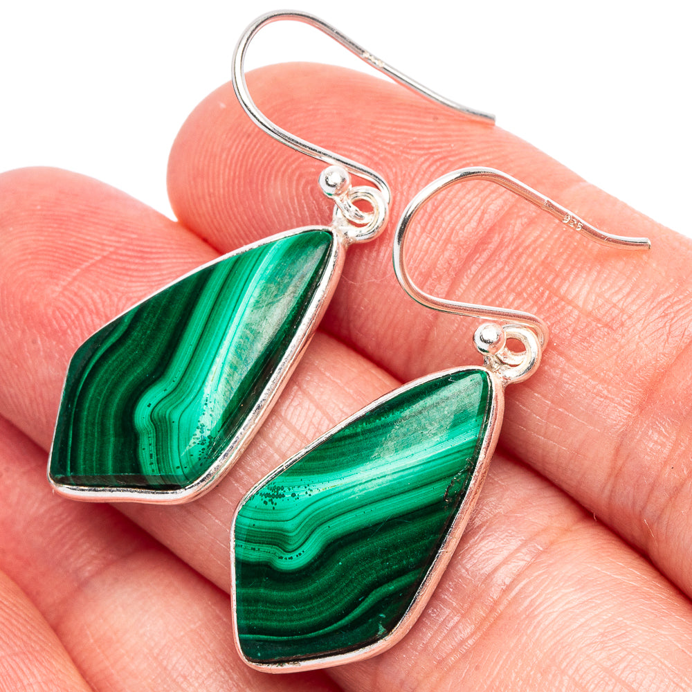 Malachite Earrings 1 1/2" (925 Sterling Silver) E1882