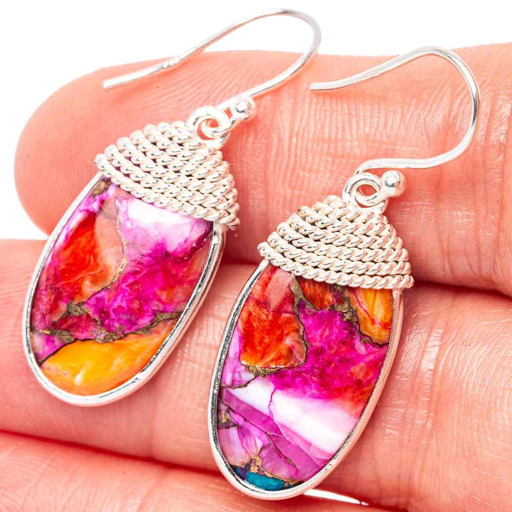 Kingman Pink Dahlia Turquoise Earrings 1 1/2" (925 Sterling Silver) E1477