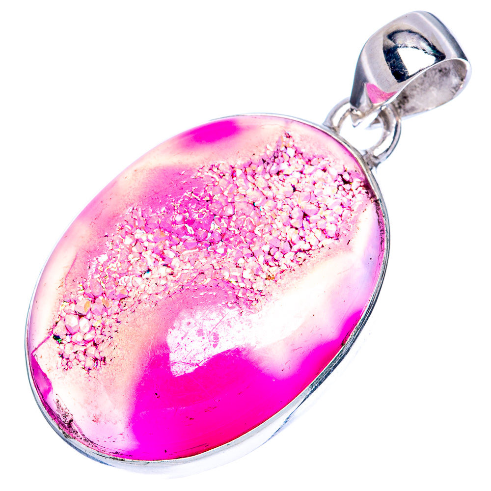 Pink Quartz Druzy Pendant 1 3/8" (925 Sterling Silver) P42078