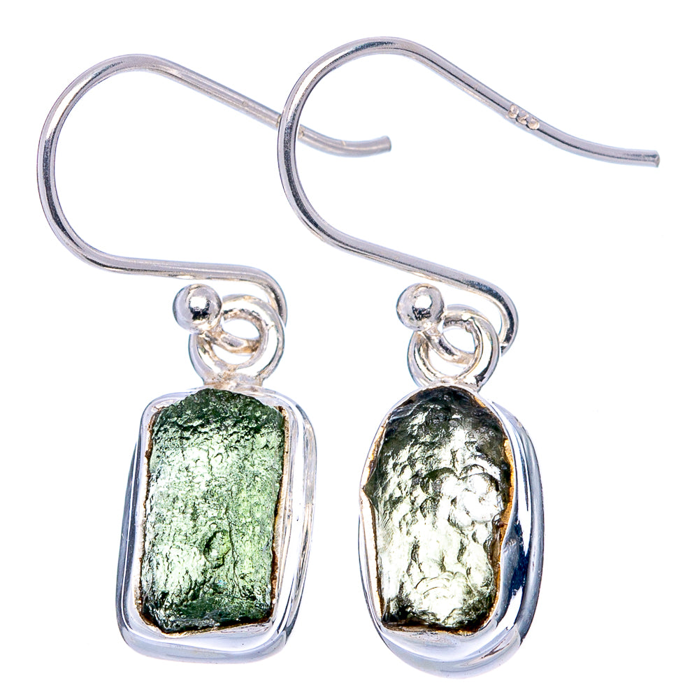 Rare Raw Moldavite Earrings 1 1/8" (.925 Sterling Silver)