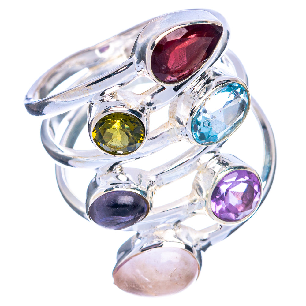 Large Garnet, Peridot, Blue Topaz, Tanzanite, Amethyst, Rose Quartz Ring Size 8.75 (925 Sterling Silver) R144491