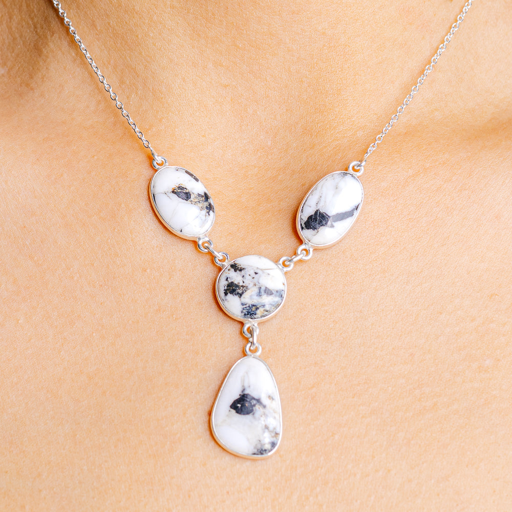 White Buffalo Turquoise Necklace 17 to 19" (.925 Sterling Silver)