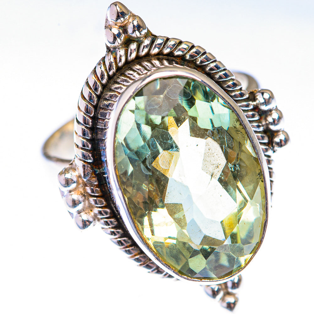 Faceted Green Amethyst Ring Size 8.5 (925 Sterling Silver) RING139942