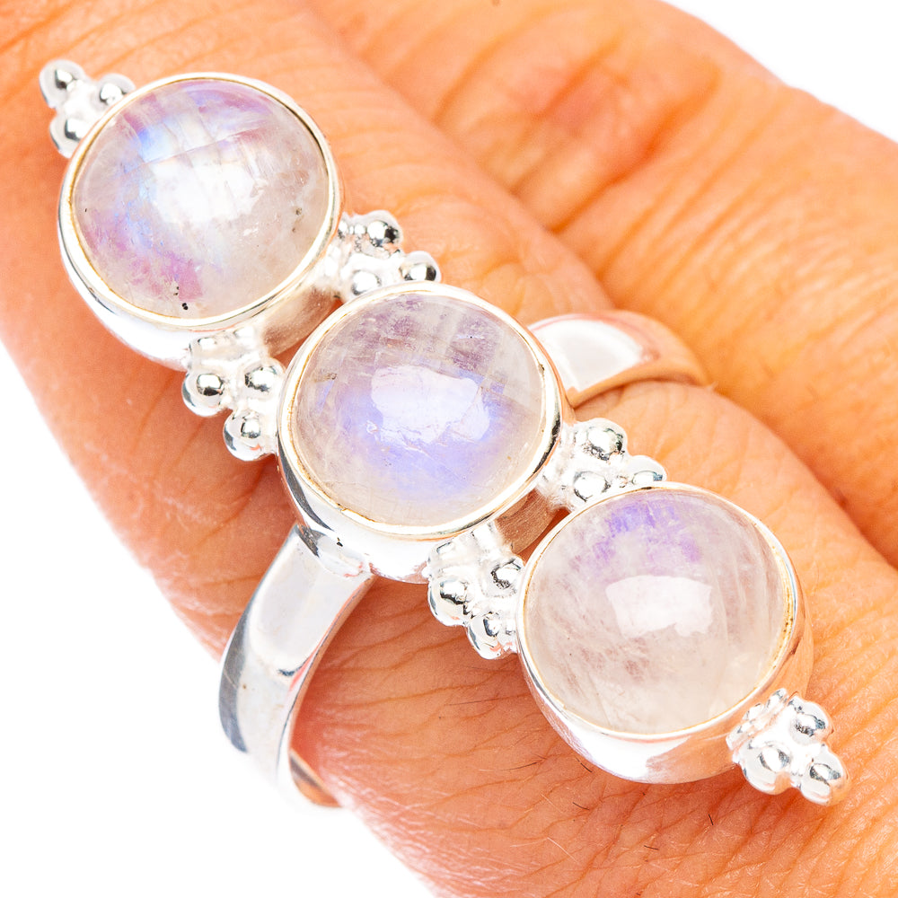 Large Rainbow Moonstone Ring Size 9 (925 Sterling Silver) R7059