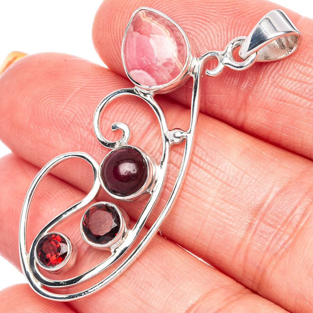 Premium Rhodochrosite, Garnet Pendant 1 3/4" (925 Sterling Silver) P41852