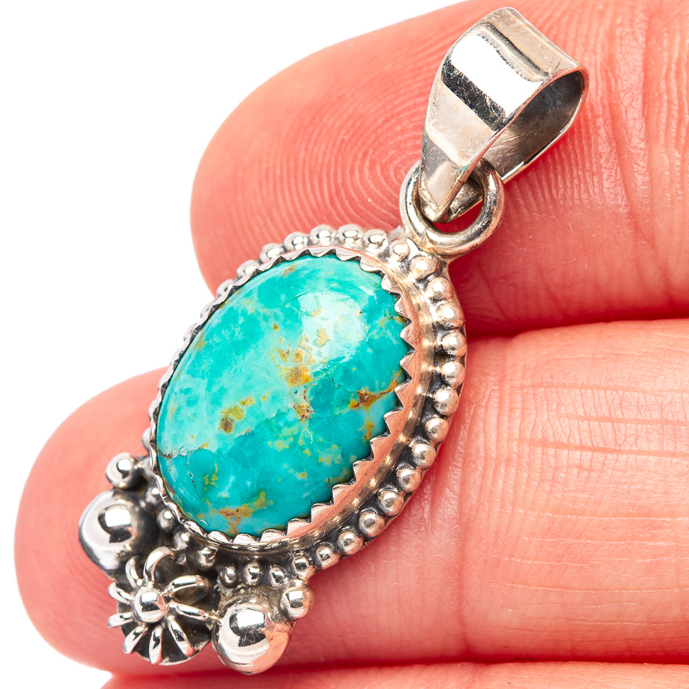 Mohave Turquoise Native Style Pendant 1 3/8" (.925 Sterling Silver)