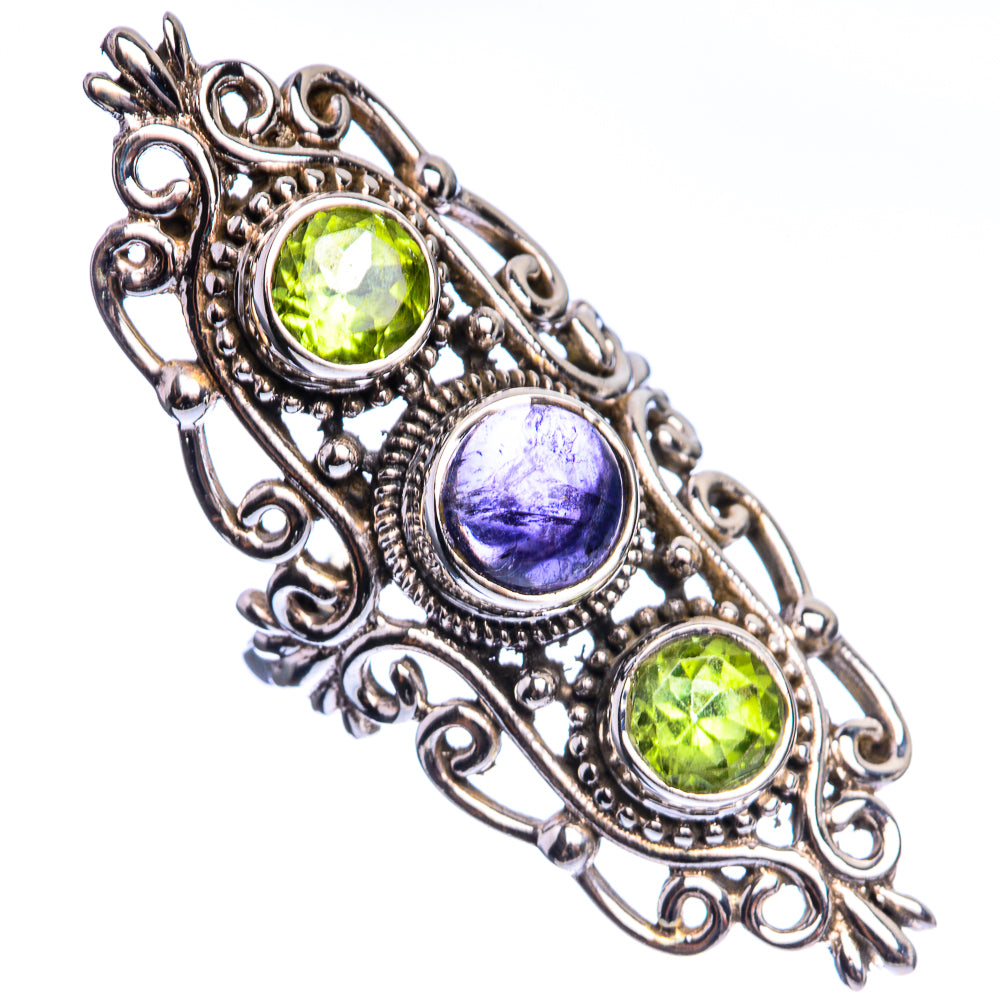 Large Tanzanite, Peridot 925 Sterling Silver Ring Size 5.5