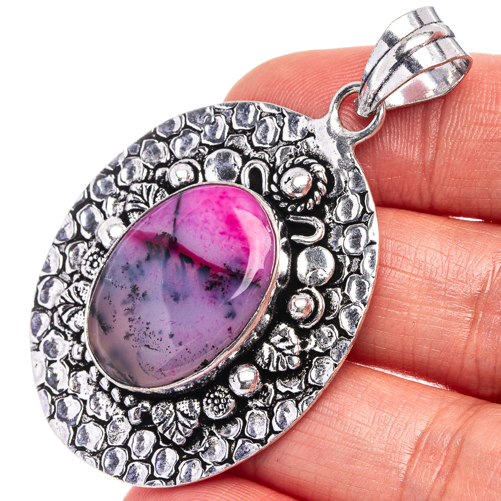 Pink Dendritic Opal Pendant 2 1/8" (German Silver)