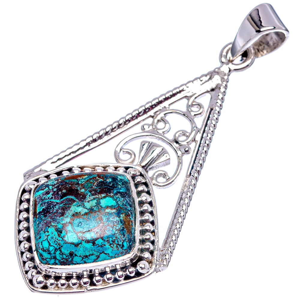 Premium Chrysocolla Pendant 1 7/8" (.925 Sterling Silver)