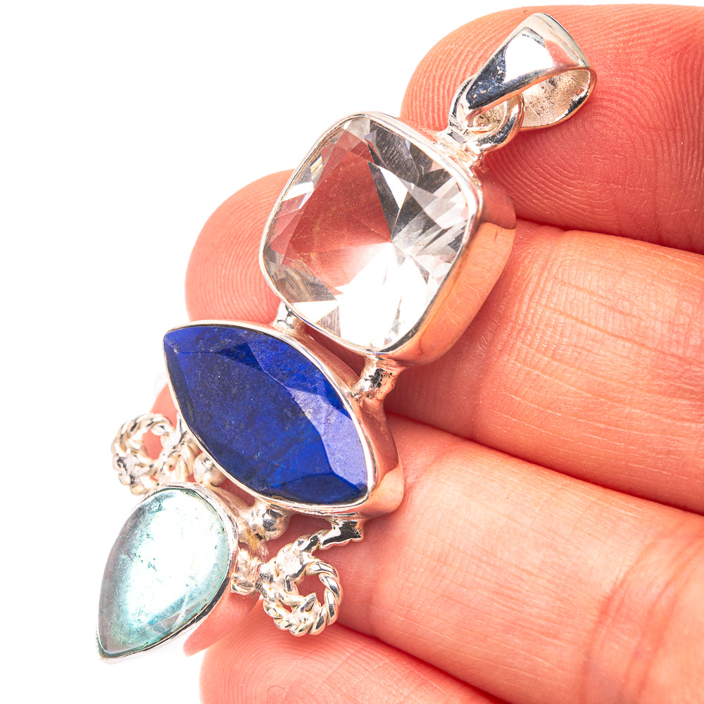 Lapis Lazuli, White Quartz, Blue Fluorite 925 Sterling Silver Pendant 2" (925 Sterling Silver) PD38669