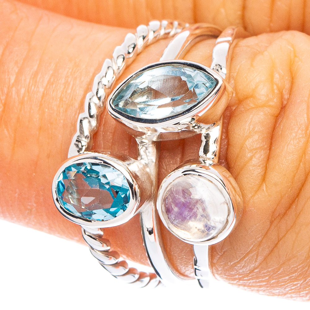 Blue Topaz, Rainbow Moonstone 925 Sterling Silver Premium Ring Size 6.75 (925 Sterling Silver) R6521