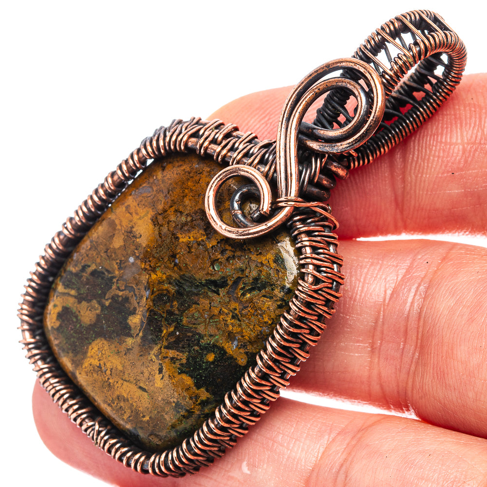 Hungarian Agate Wire Wrap Pendant 2 1/8" (Oxidized Copper)