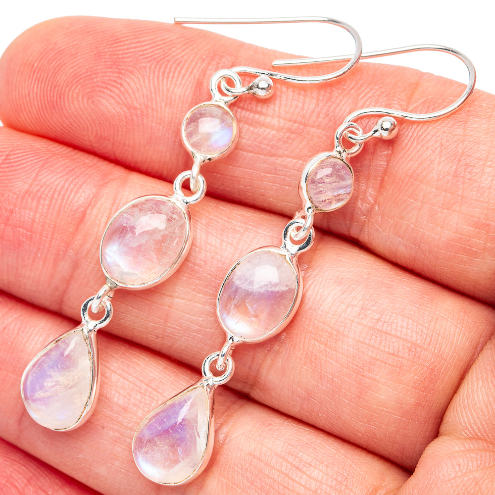 Rainbow Moonstone Earrings 2 1/8" (925 Sterling Silver) E2983