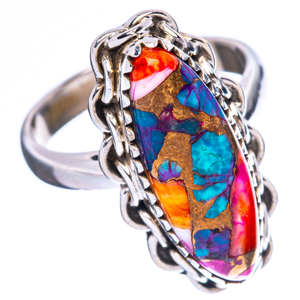 Kingman Pink Dahlia Turquoise Ring Size 6.5 (925 Sterling Silver) R3984