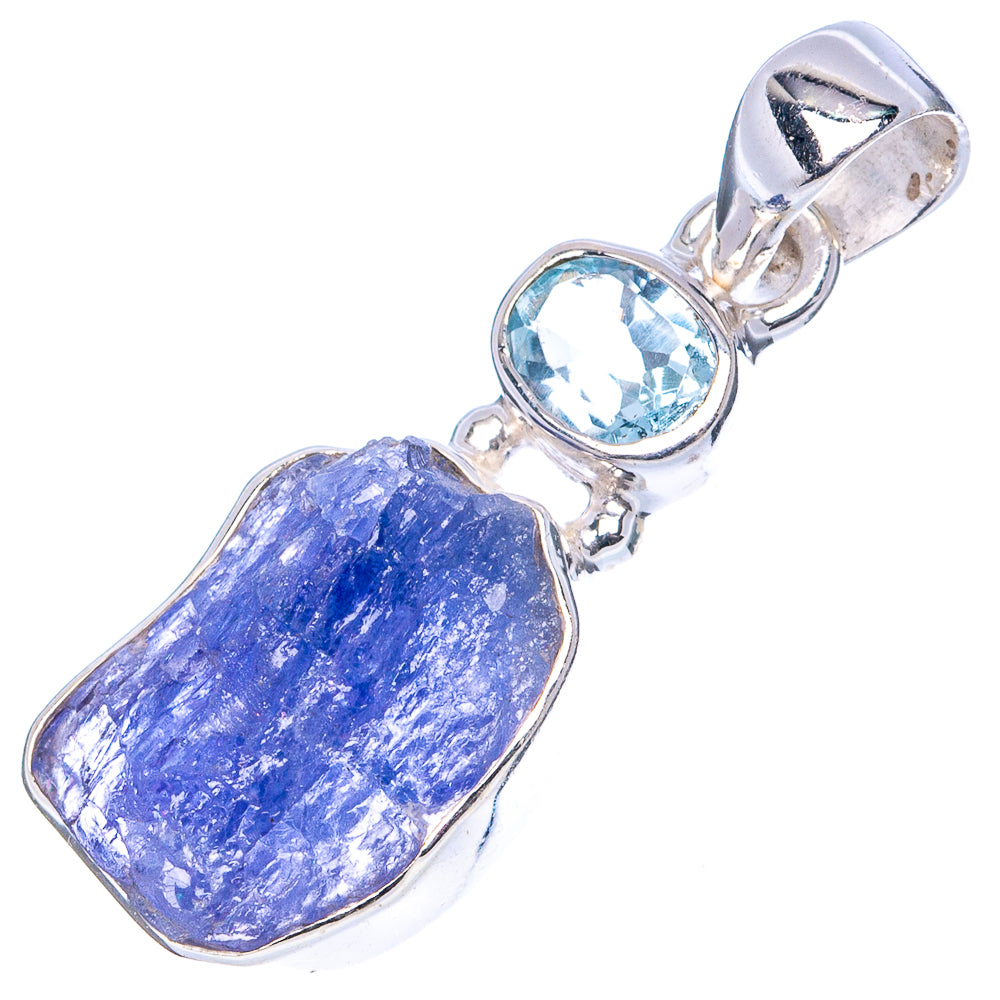 Raw Tanzanite, Blue Topaz Pendant 1 1/4" (.925 Sterling Silver)