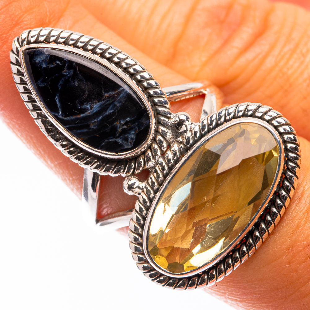 Large Lemon Quartz, Pietersite Ring Size 7 (925 Sterling Silver) R141267