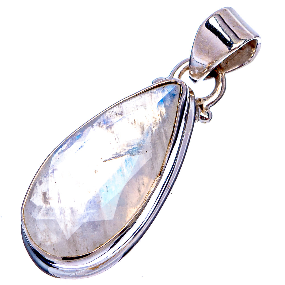 Faceted Rainbow Moonstone Pendant 1 1/4" (.925 Sterling Silver)