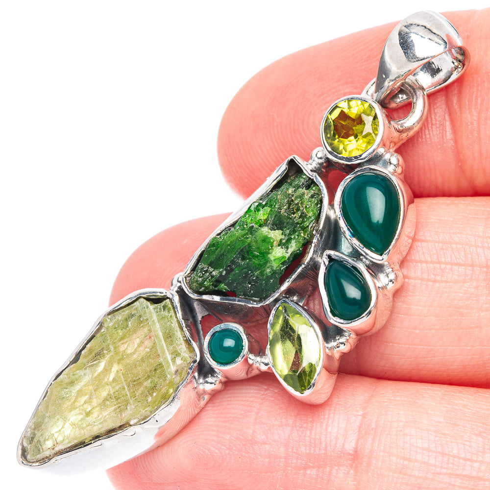 Chrome Diopside, Green Onyx, Peridot Pendant 2" (925 Sterling Silver) P44328