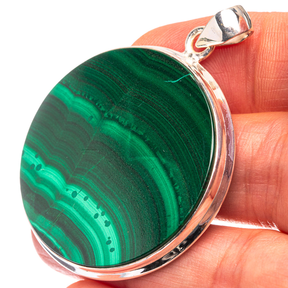 Malachite Coin 925 Sterling Silver Pendant 1 7/8" (925 Sterling Silver) PD38633