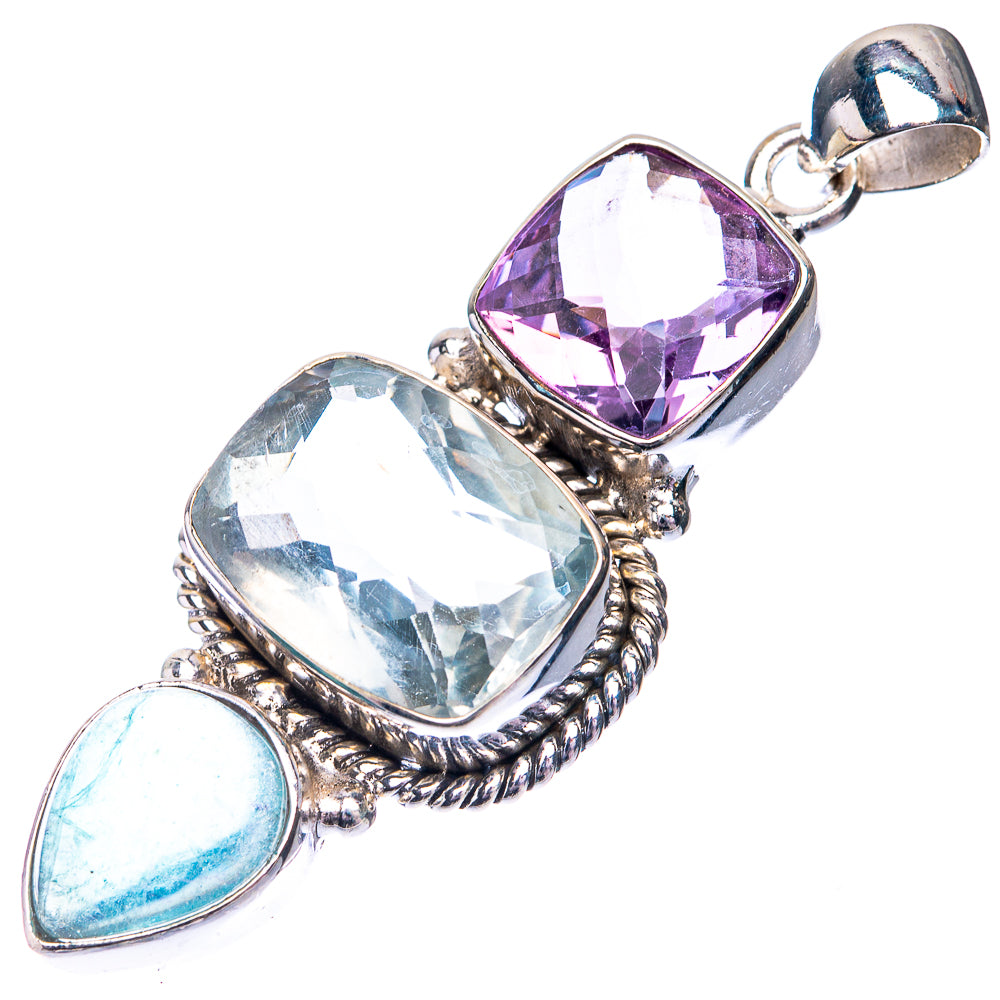 White Quartz, Rainbow Moonstone, Amethyst Pendant 2 1/8" (925 Sterling Silver) P38696
