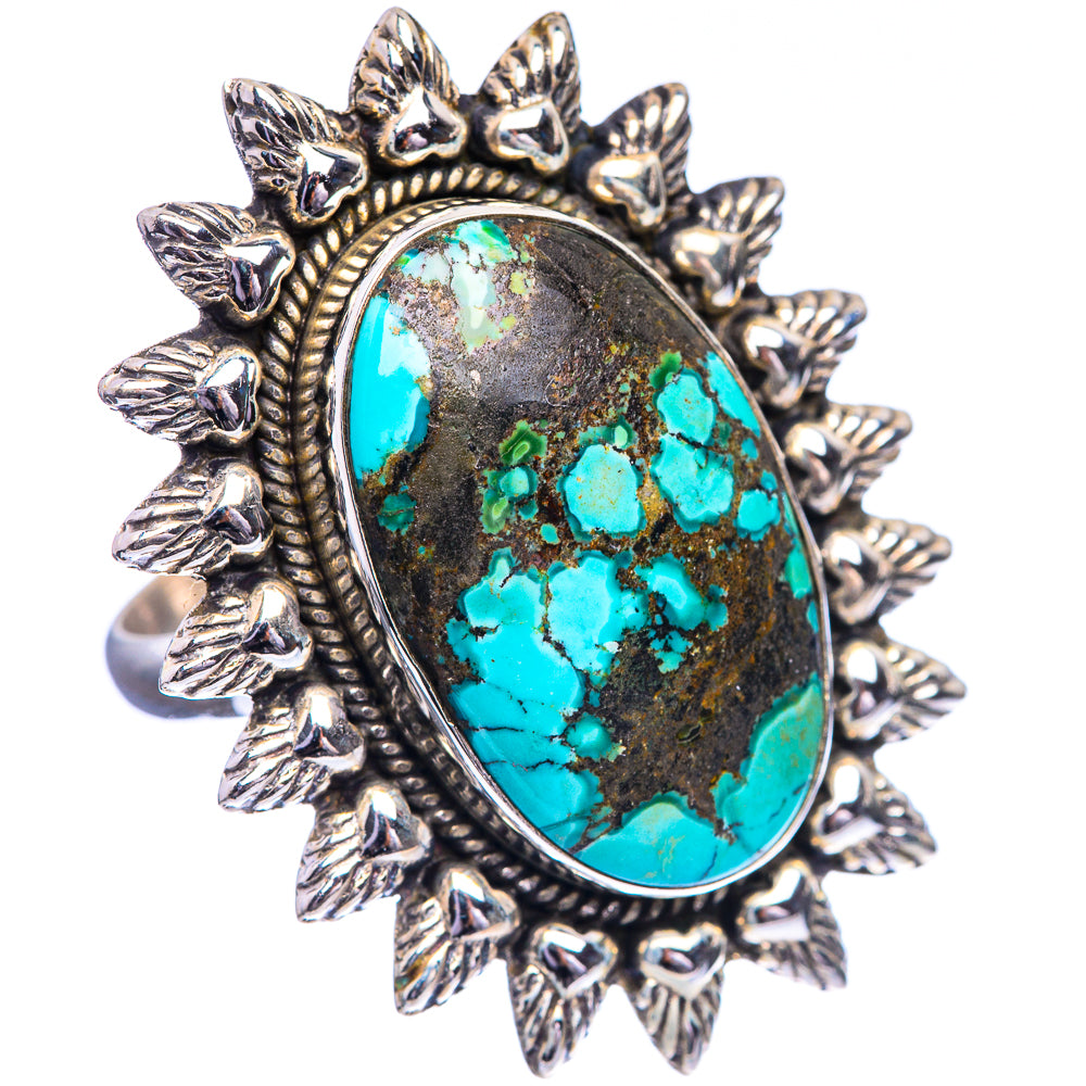 Huge Tibetan Turquoise Ring Size 9 (925 Sterling Silver) R143173