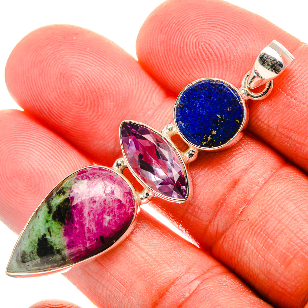 Ruby Zoisite, Amethyst, Lapis Lazuli Pendant 2 1/4" (925 Sterling Silver) PD37989