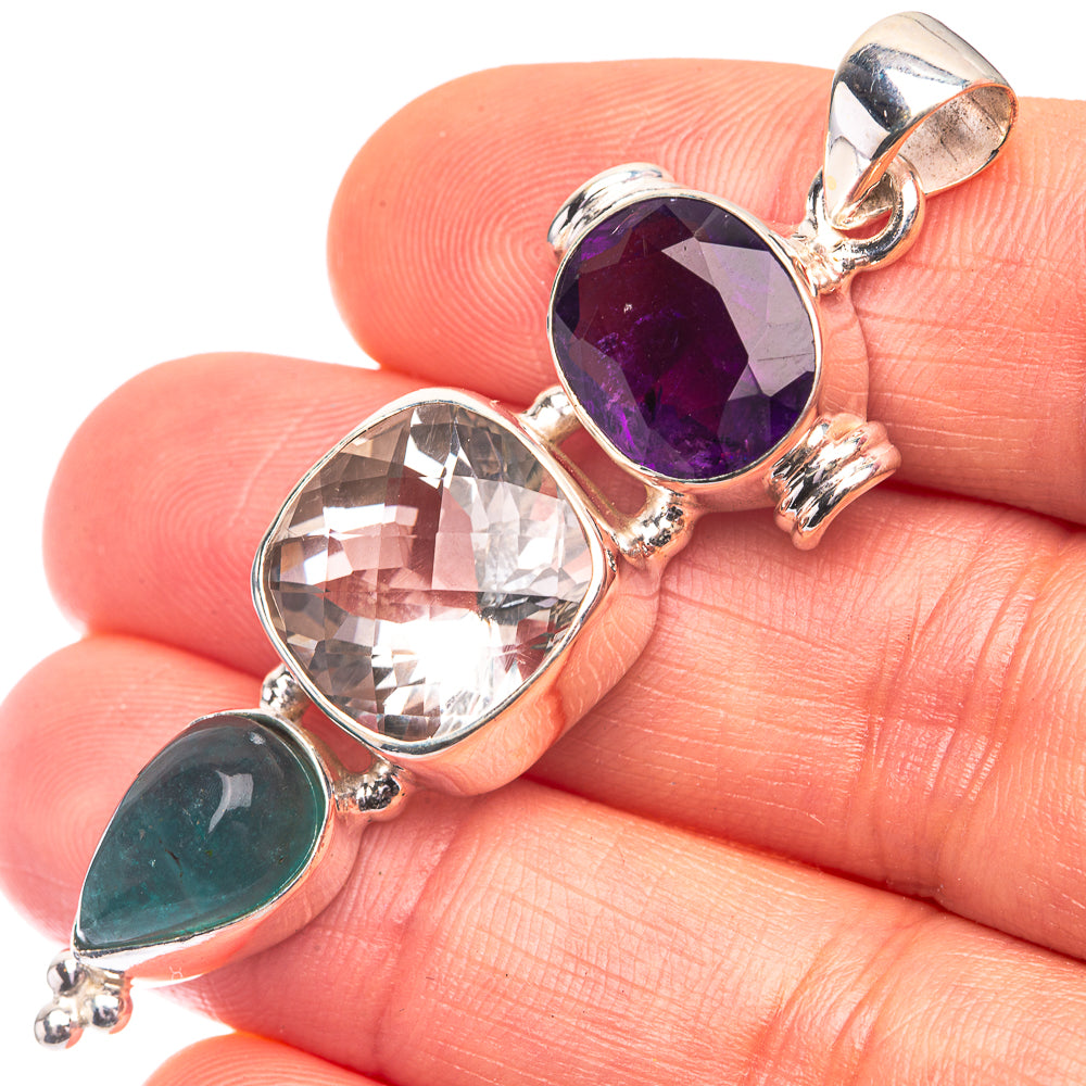 White Quartz, Amethyst, Blue Fluorite Pendant 2 1/4" (925 Sterling Silver) P38706