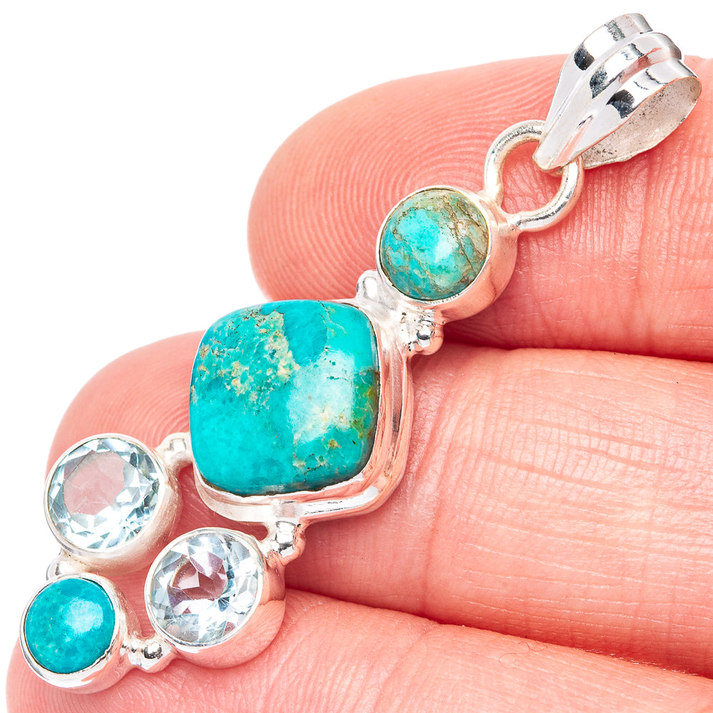 Rare Kingman Turquoise, Blue Topaz Pendant 1 3/4" (925 Sterling Silver) P41154