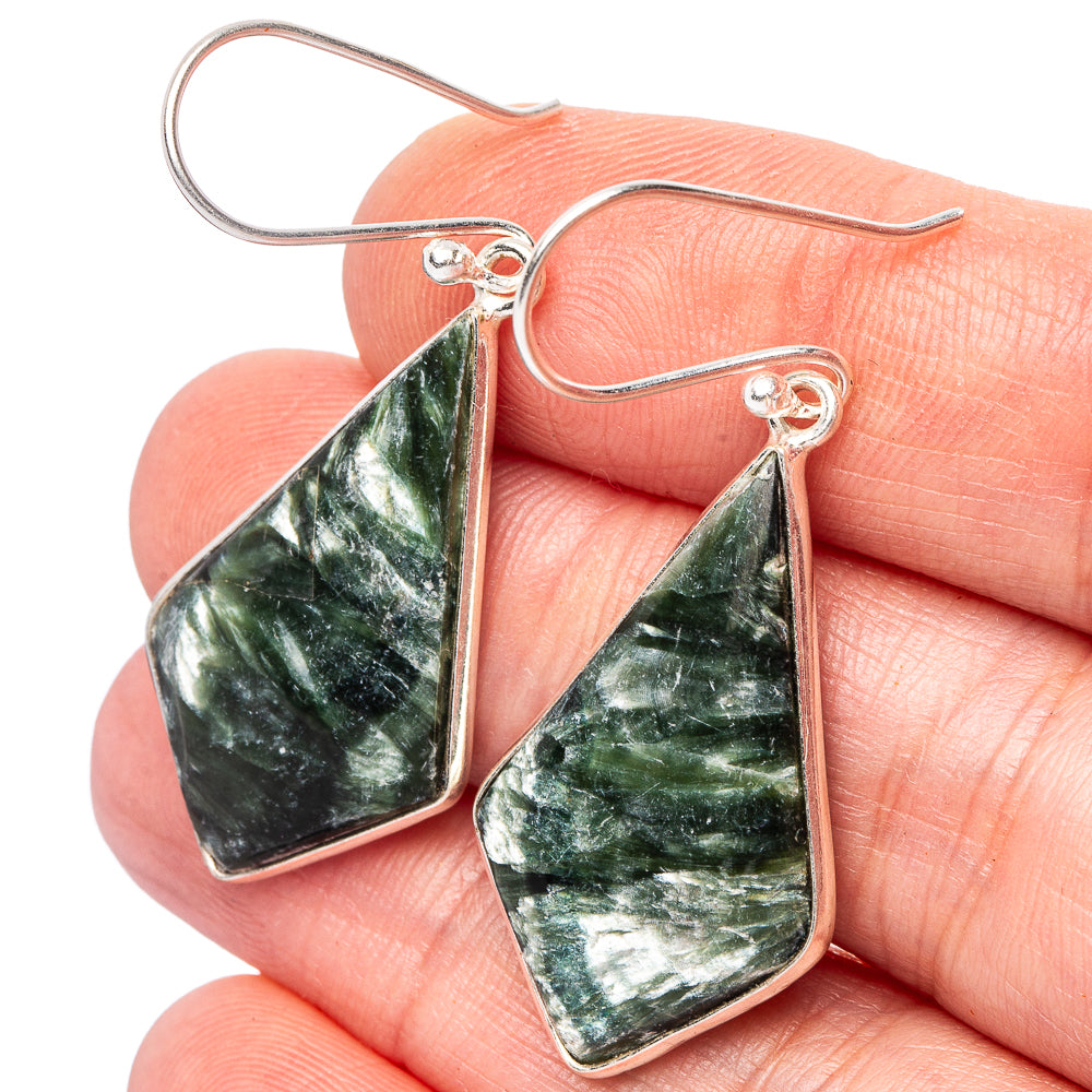 Seraphinite Earrings 1 7/8" (.925 Sterling Silver)