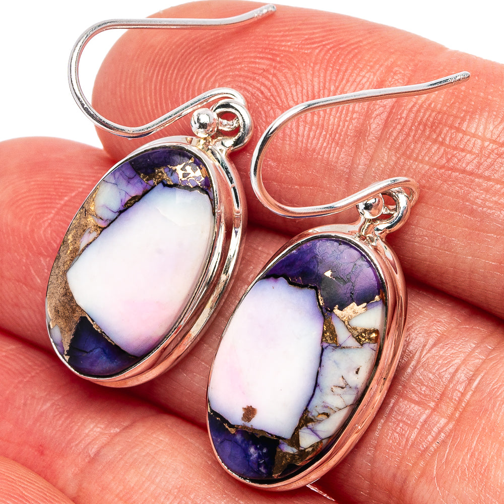 Purple Dahlia Mohave Turquoise Earrings 1 3/8" (.925 Sterling Silver)