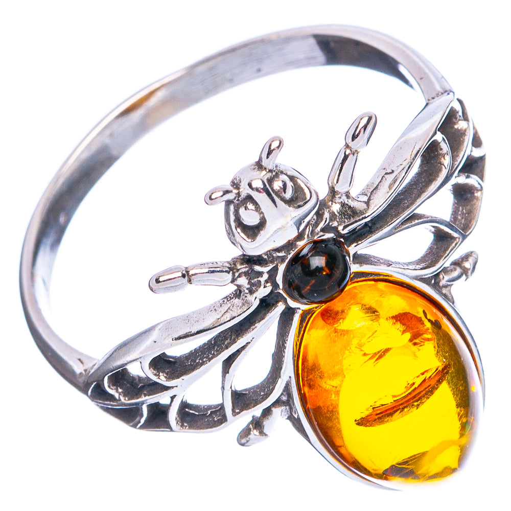Baltic Amber Honey Bee Ring Size 10 (.925 Sterling Silver)