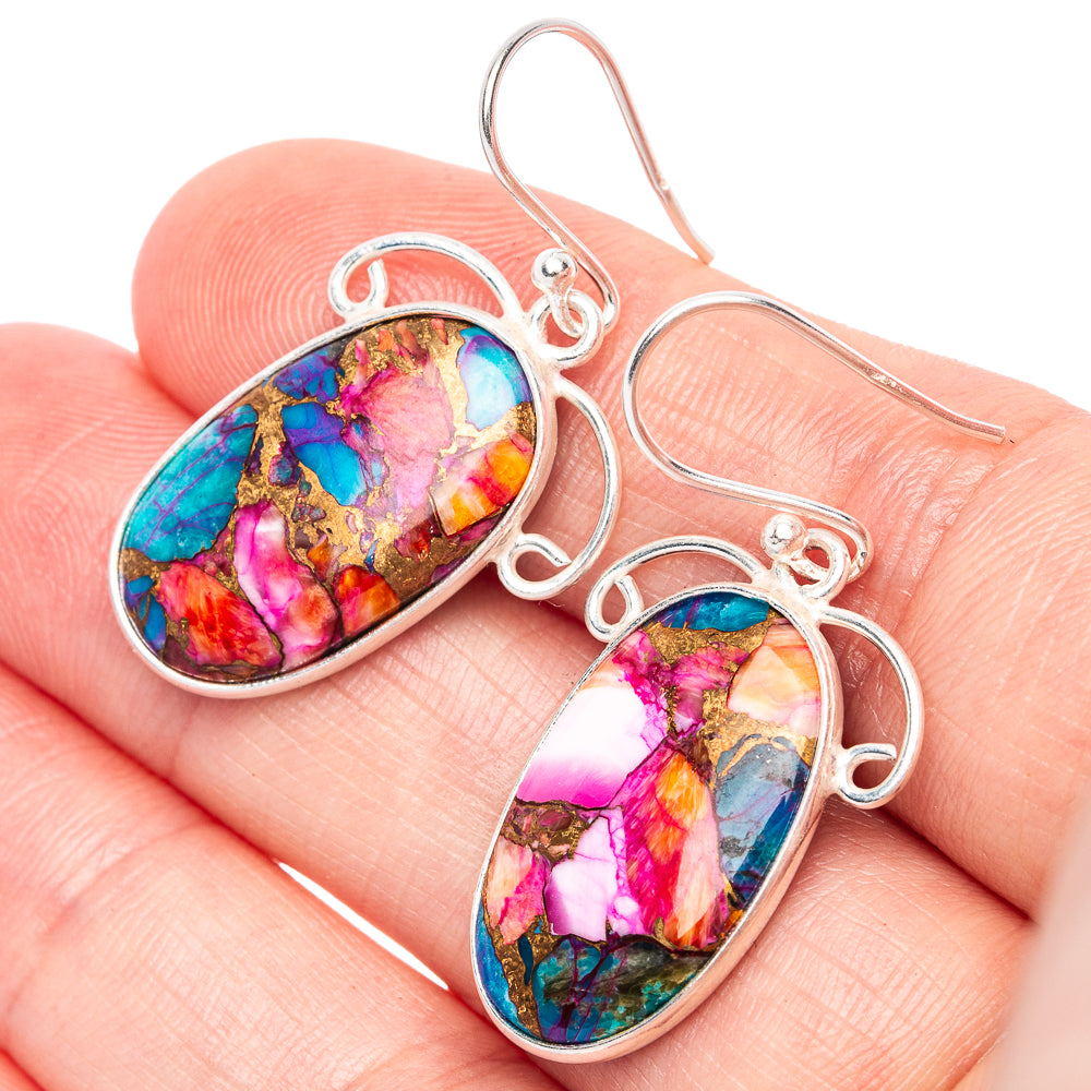 Kingman Pink Dahlia Turquoise Earrings 1 3/8" (925 Sterling Silver) E1304