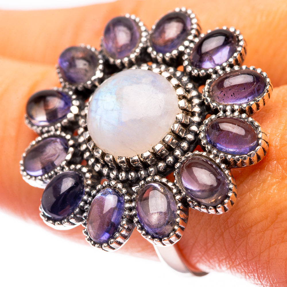 Large Rainbow Moonstone, Tanzanite Ring Size 9 (925 Sterling Silver) R140626