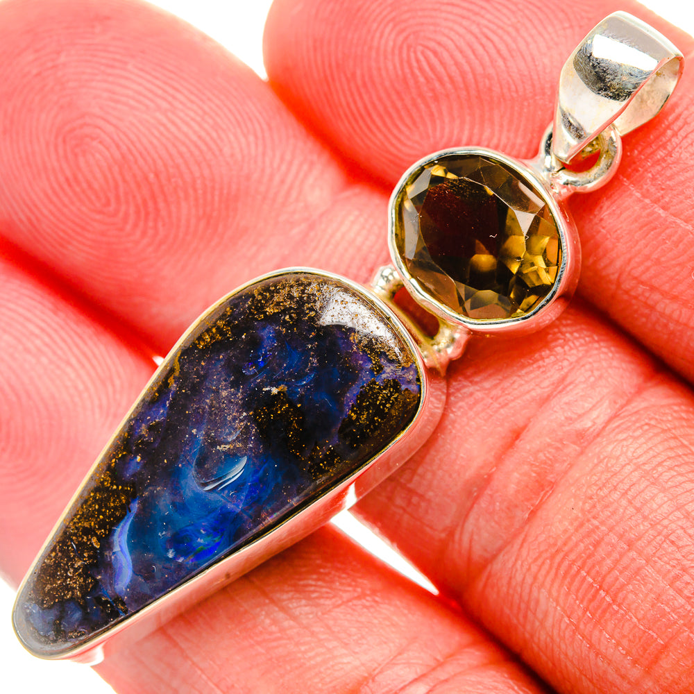 Boulder Opal, Smoky Quartz Pendant 2" (925 Sterling Silver) PD37954