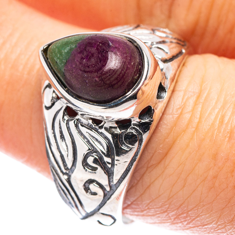 Ruby Zoisite Filigree Style Ring Size 9 (.925 Sterling Silver)