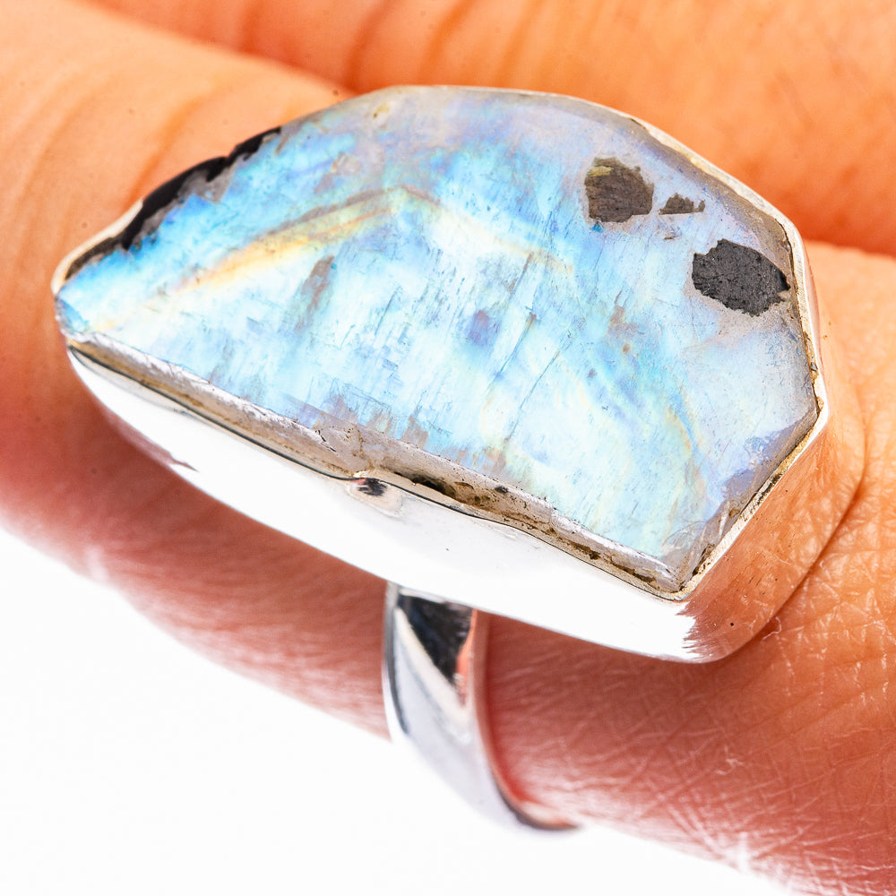 Raw Rainbow Moonstone Ring Size 9 (925 Sterling Silver) R141937