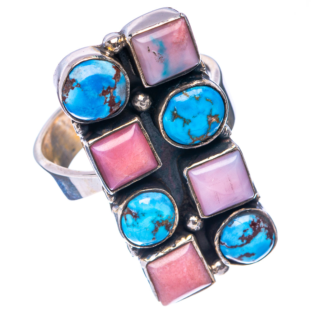 Exclusive Golden Hills Turquoise , Pink Opal Ring Size 9 Adjustable (.925 Sterling Silver)