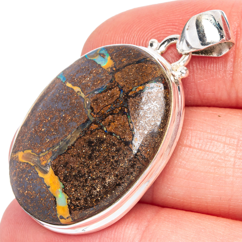 Rare Boulder Opal Pendant 1 1/2" (925 Sterling Silver) P40566