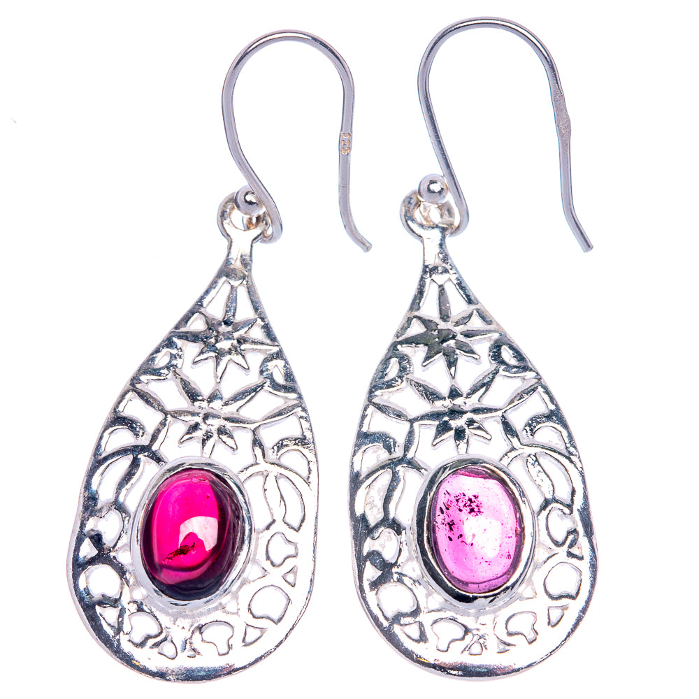 Garnet Earrings 1 3/4" (925 Sterling Silver) E1062