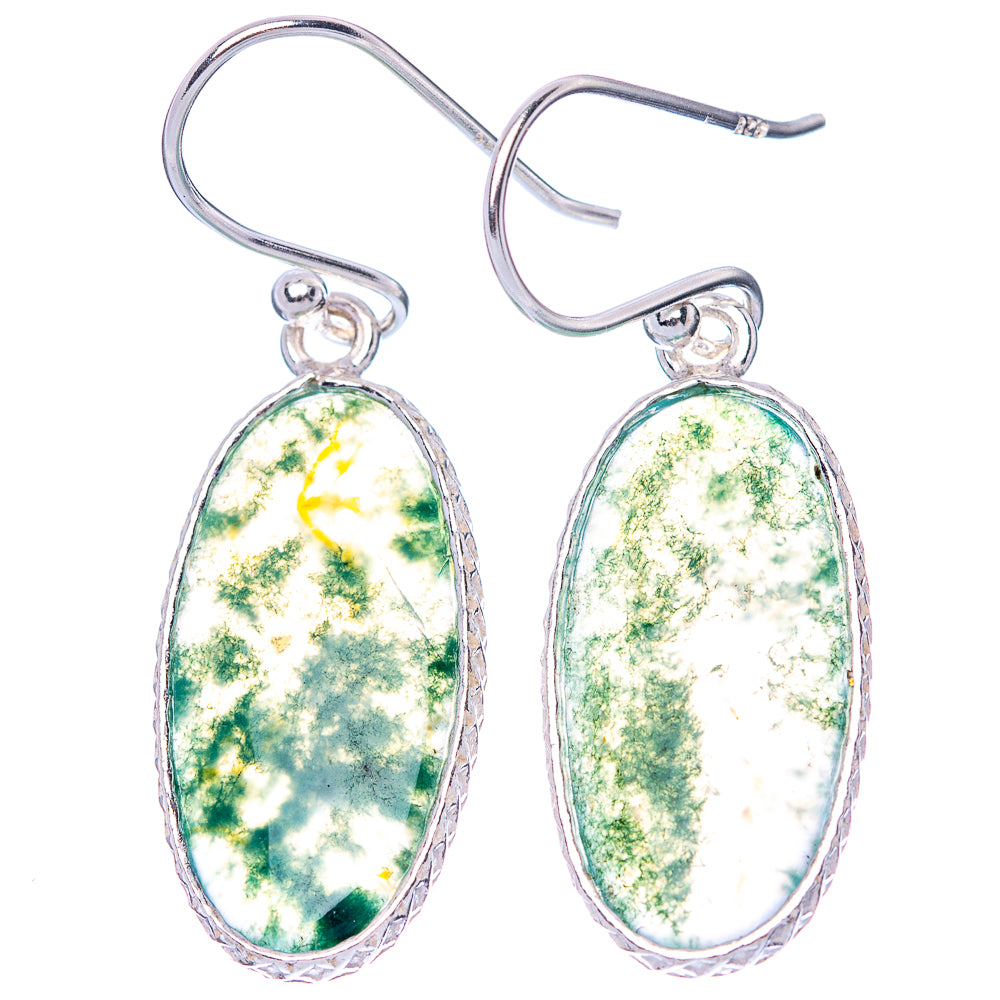 Green Moss Agate Earrings 1 3/8" (925 Sterling Silver) E1468